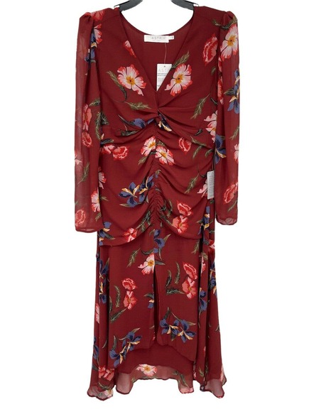 ASTR The Label High-Low Ruched Front Midi Dress in Mauve Floral Size L - Picture 1 of 11